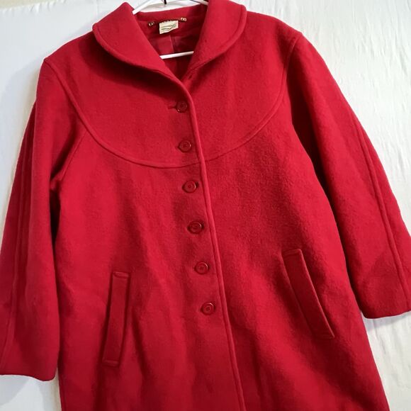 Women's Red Wool Coat - Picture 3 of 9